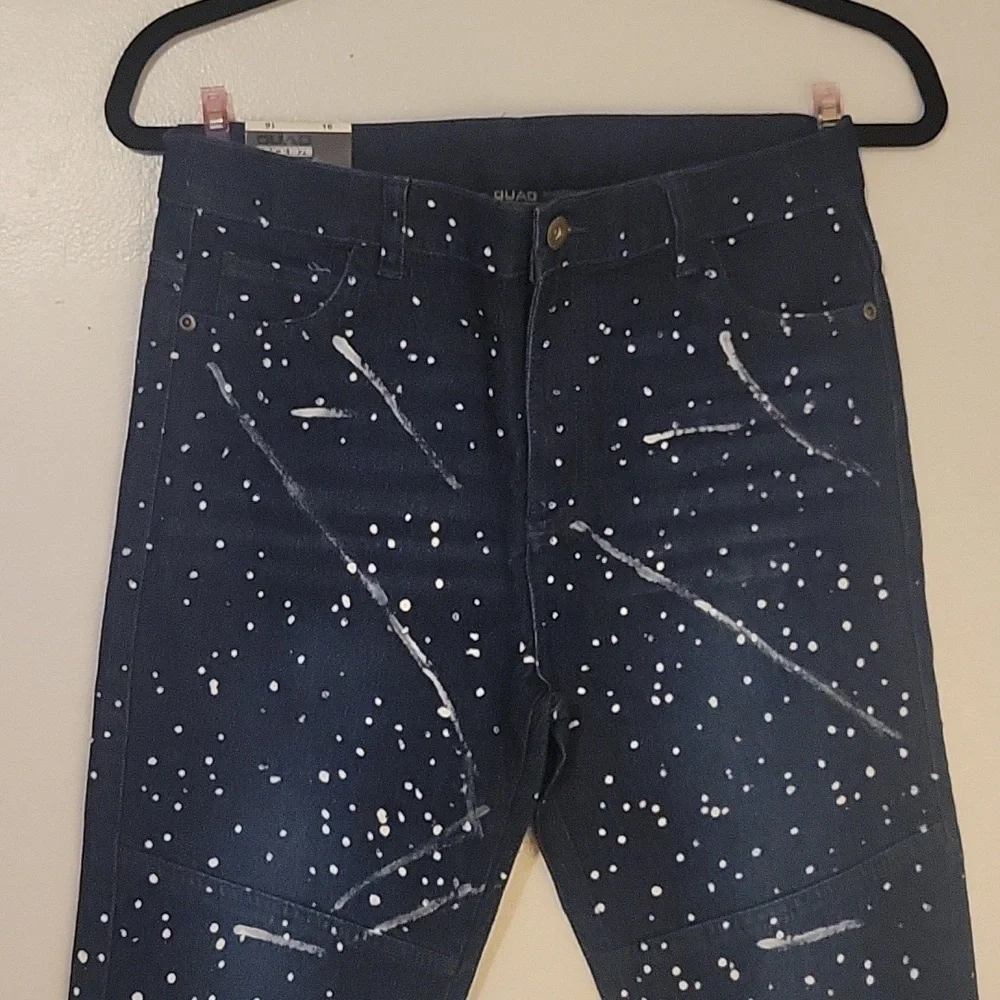 Quad Seven Boys' Jeans With Paint Blue & White Dots, Size: 16, NWT